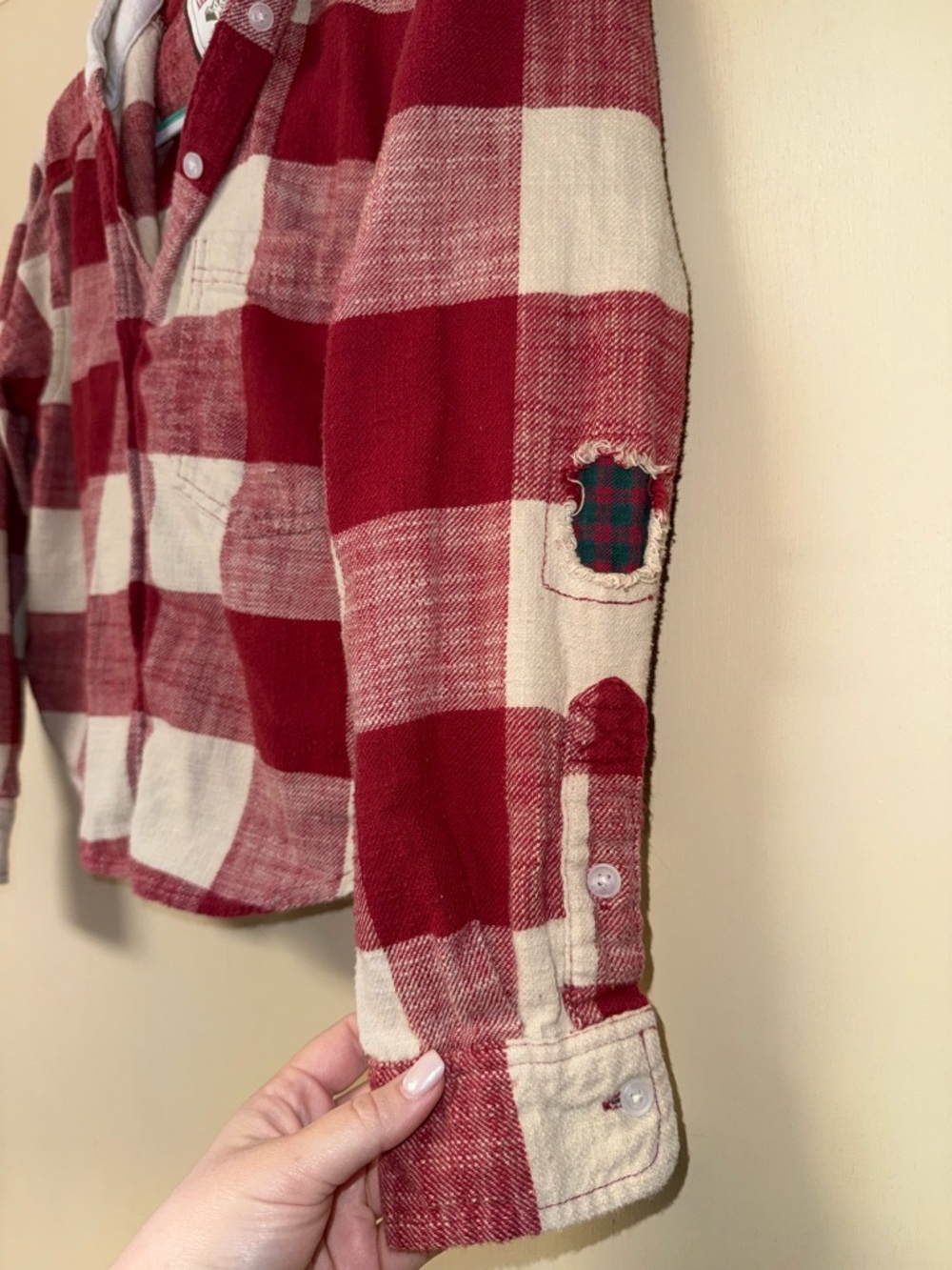 American Eagle Outfitters Red & Cream Plaid Hooded Button-Down - Cropped - Picture 6 of 8
